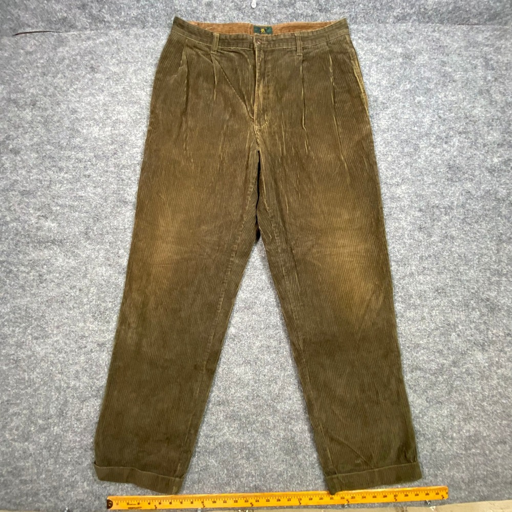 Club Room Mens Pleated‎ Corduroy Pants 36x31 Olive Brown Cuffed Straight Leg